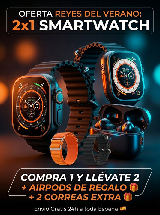 - 2X1 SMARTWATCH ULTRA + AIRPOD DE REGALO + 2 CORREAS - 7 DIAS DE BATERIA CONTINUA